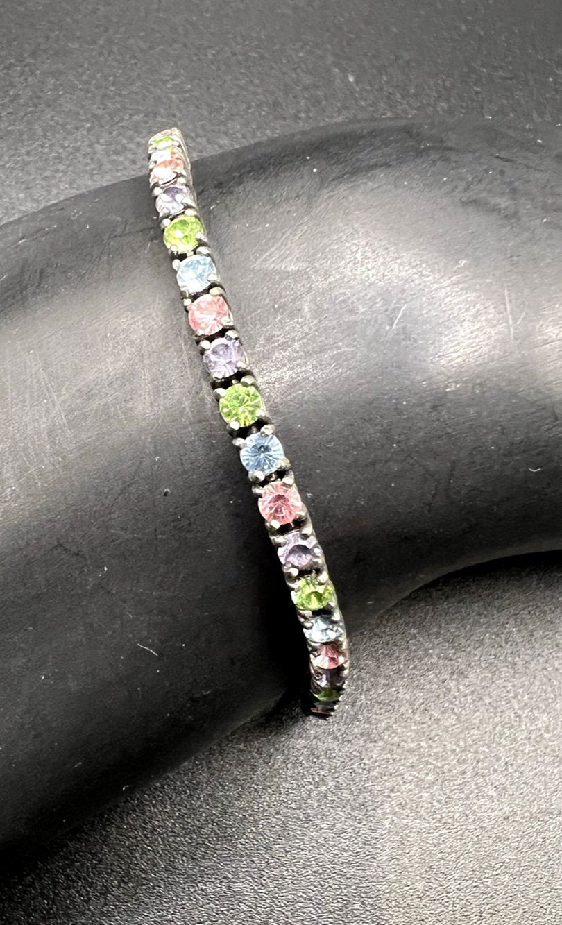 Estate Vintage Signed JR Joan Rivers Multicolor Crystal Tennis Line Bracelet 8"